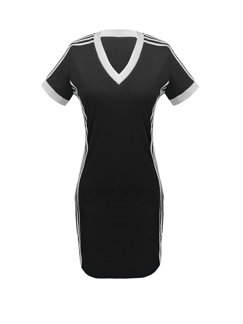 Plus Size Stripe Contrast Color Midi Dress DF 33521