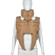 Zipper Sleeveless Cotton Filled Short Jacket GNZD 9511TD