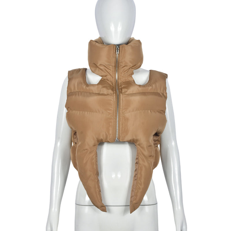 Zipper Sleeveless Cotton Filled Short Jacket GNZD 9511TD