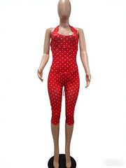 Polka Dots Print Halterneck Tie Up Seventh Jumpsuit TK 6350