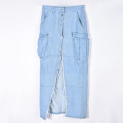 Fashion Denim Tassel High Split Skirt GNZD 9150DD