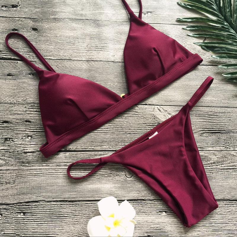 Sexy Solid Color Bikinis Swimsuit Two Piece Set CSYZ 1760