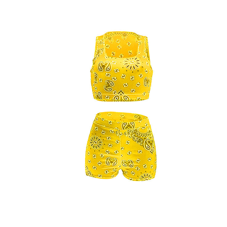 Casual Print Sleeveless Shorts Two Piece Set WSYF 5965