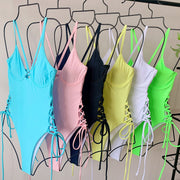 Solid Lace Up Sexy One Piece Bikini CASF 6206