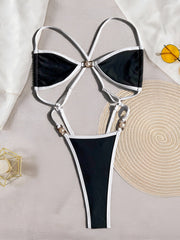 Color Block Backless One Piece Swimsuit CASF 6756