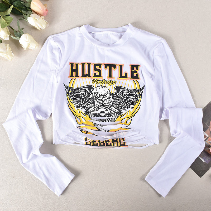 Letter Print Long Sleeve Tight T Shirt GNZD 9670TD