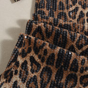 Leopard Print Sequin Patchwork Long Skirt GBTF 51515DHD