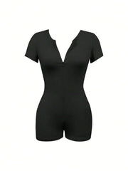 Solid Color Zipper Yoga Romper GBGF 5067