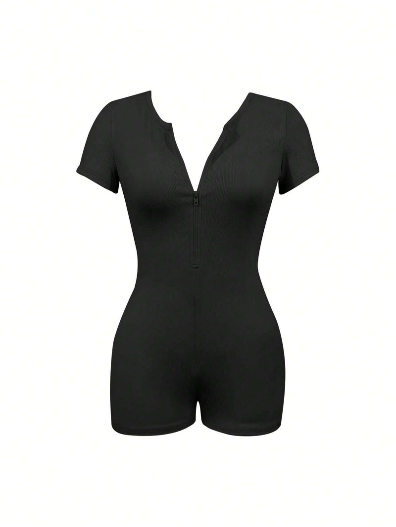 Solid Color Zipper Yoga Romper GBGF 5067