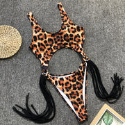 Leopard Print Hollow Out One Piece Swimsuit CSYZ 1973