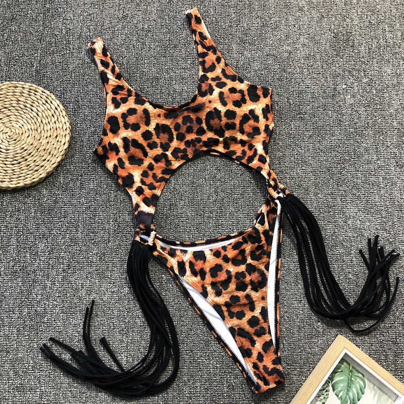 Leopard Print Hollow Out One Piece Swimsuit CSYZ 1973