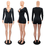 V Neck Solid Color Long Sleeve Romper GWLS LD201019