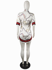 Plus Size Fashion Slim Print Short Sleeve Shirt LS 0341