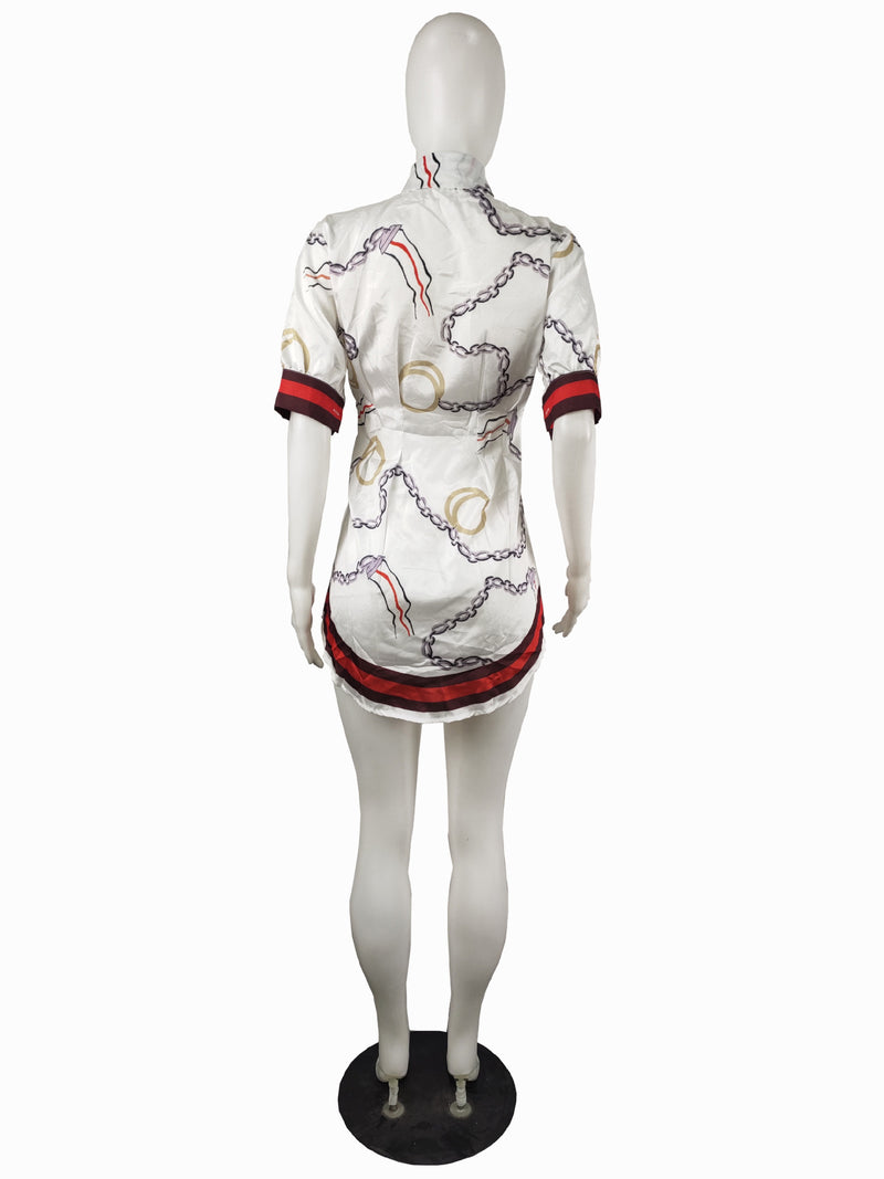 Plus Size Fashion Slim Print Short Sleeve Shirt LS 0341