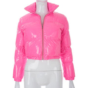 Solid PU Leather Stand up Collar Cotton Jacket GSZM A20666T