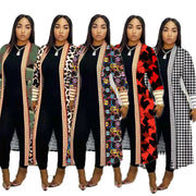 Plus Size Print Long Sleeve Knit Coat GRNH 8078