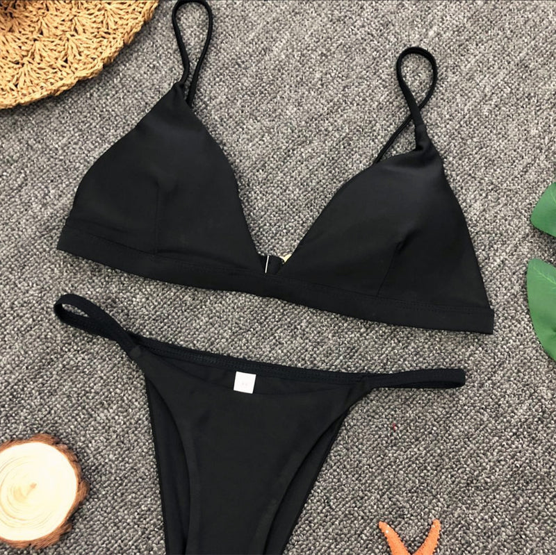 Sexy Solid Color Bikinis Swimsuit Two Piece Set CSYZ 1760