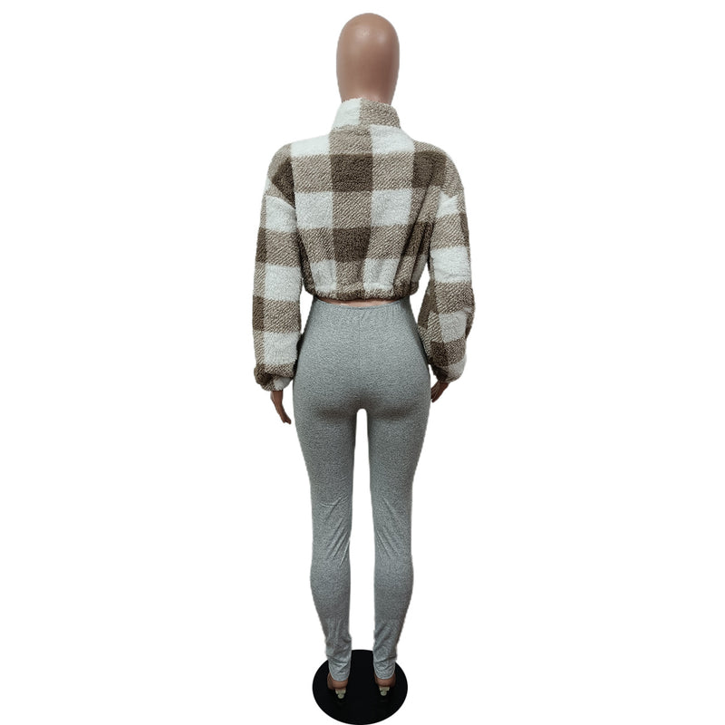 Plush Plaid Fashion Long Sleeve Jacket MEM 88515