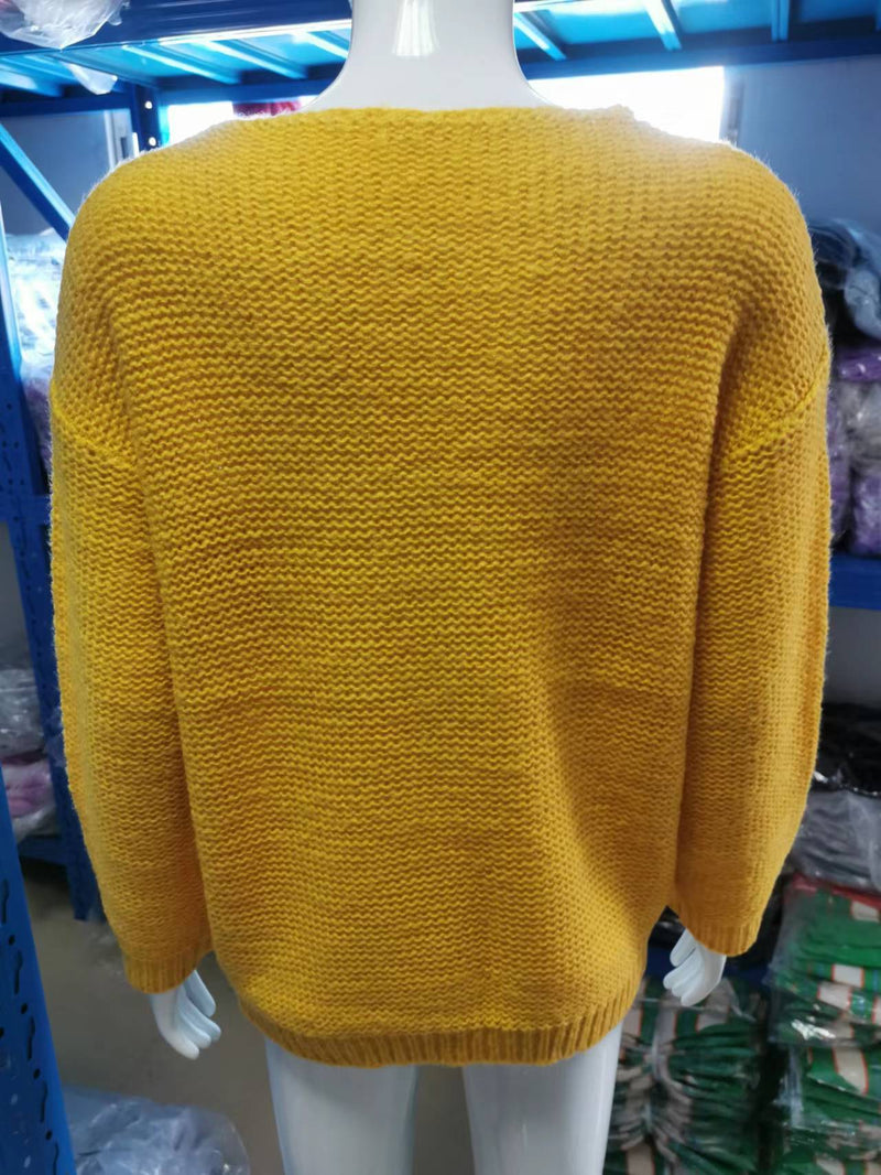 V Neck Long Sleeve Knit Sweater GBLH 156