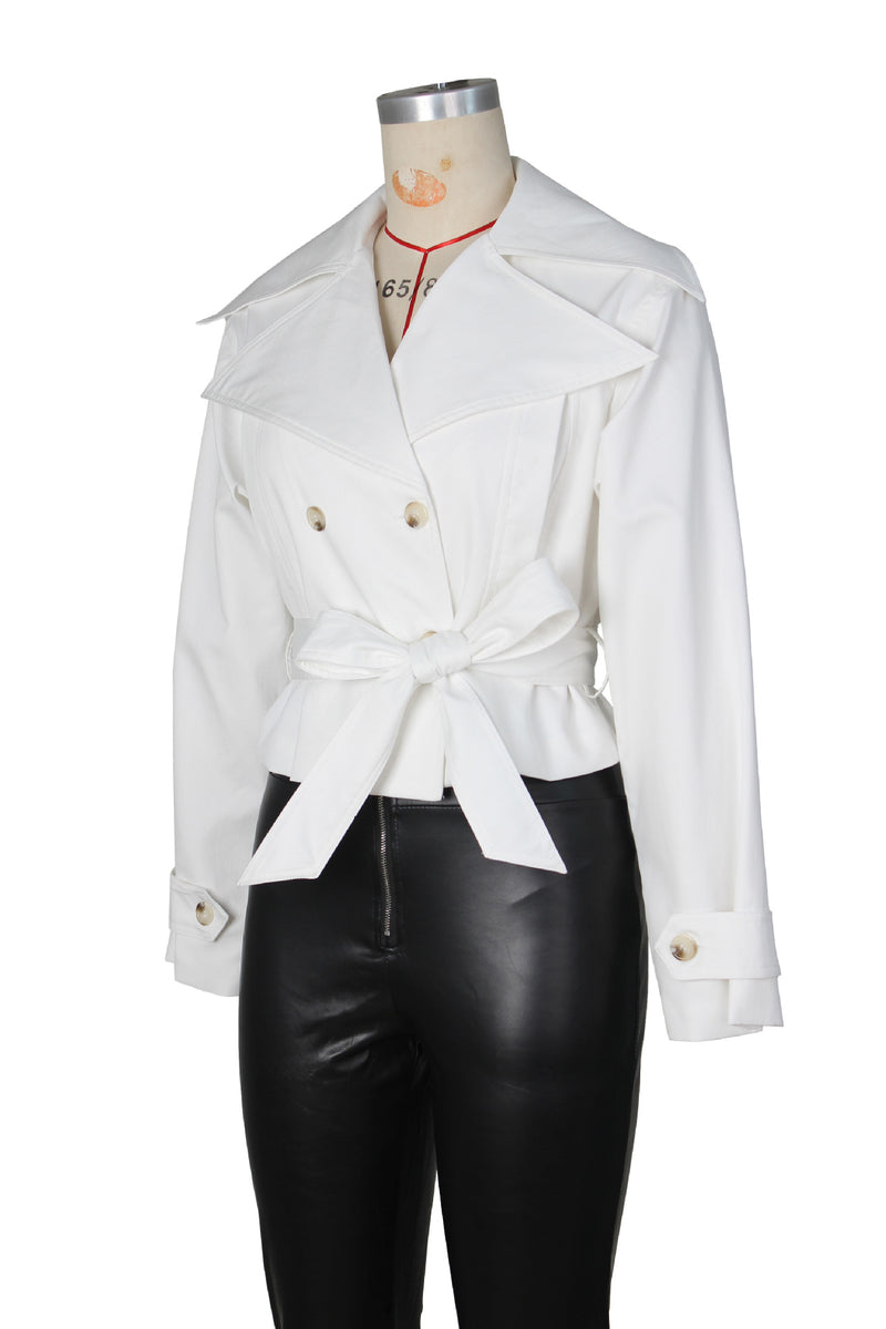 Double breasted Lapel Tie Up Coat ZSD 0776