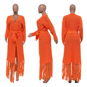 Solid Color Tassel Sweater Coats TR 1220