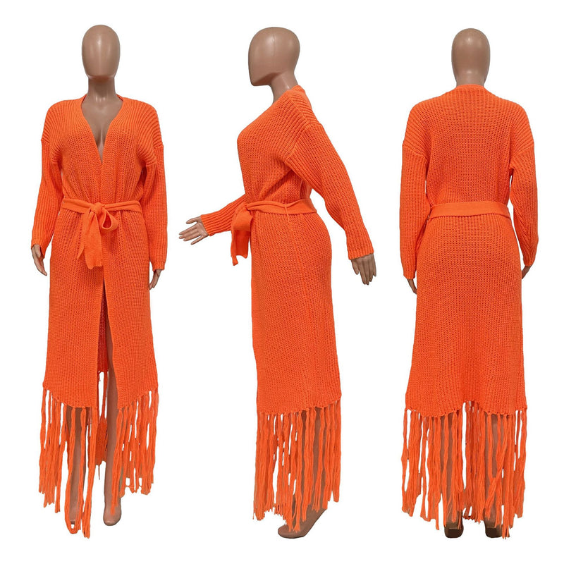 Solid Color Tassel Sweater Coats TR 1220