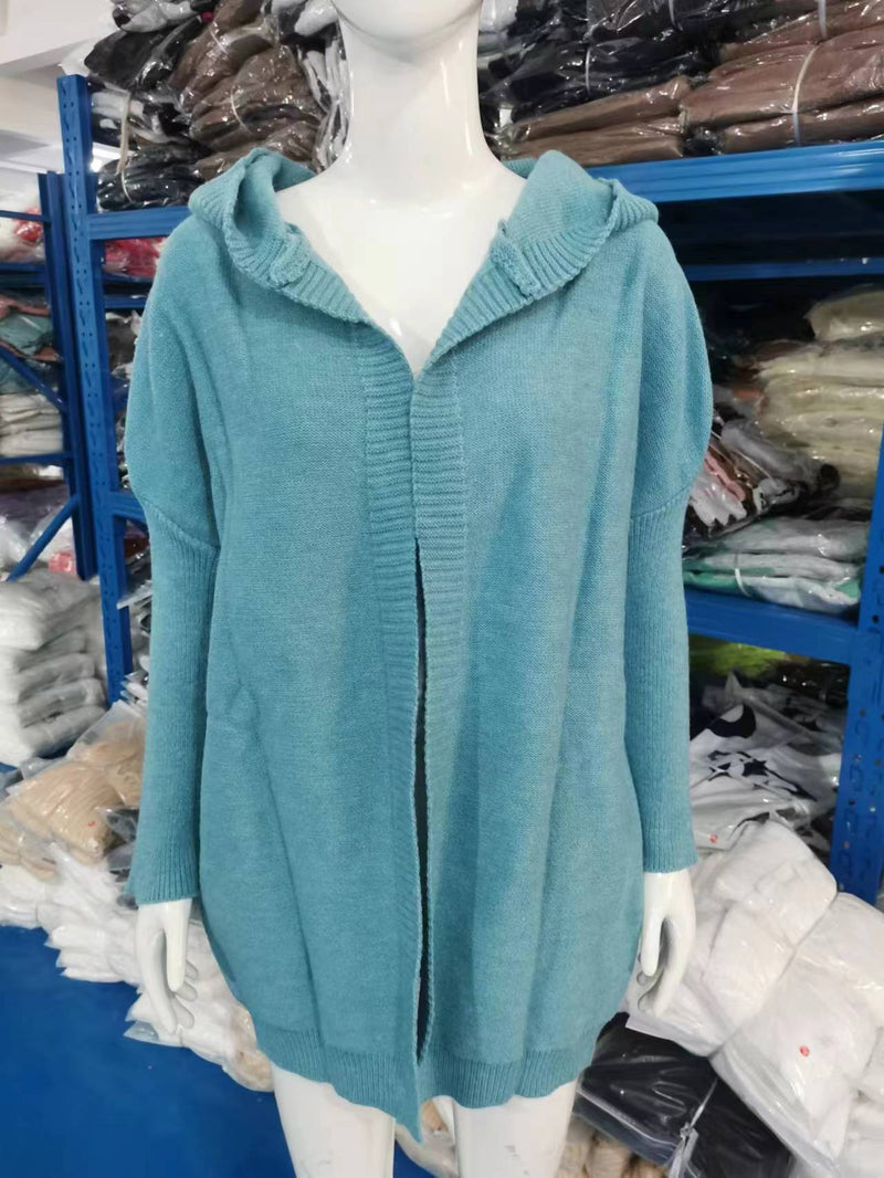 Hooded Collar Knit Bat Sleeve Loose Sweater GBLH 2101