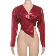 PU Leather Solid Color Irregular Coat XEF K25C77277