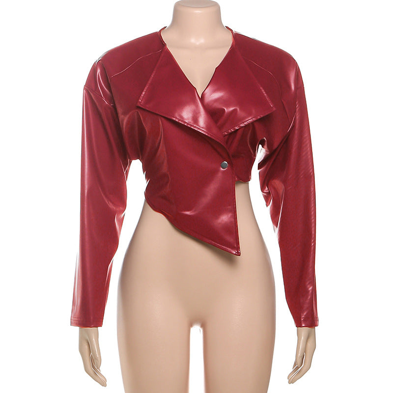 PU Leather Solid Color Irregular Coat XEF K25C77277