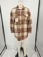 Plus Size Loose Plaid Mauney Long Sleeve Shirt Coat YIM 370