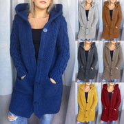 Plus Size Hooded Single Breasted Knit Long Sleeve Coat GBLH 3355