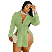 Solid Sexy Split Long Sleeve Shirt Top OLYF 60741