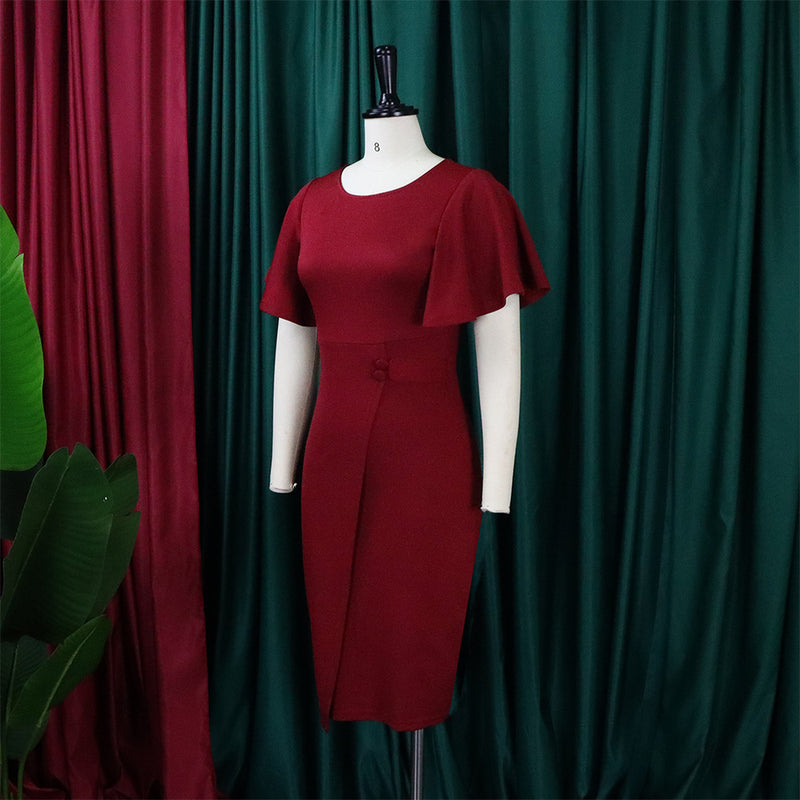 Plus Size Ruffles Sleeve Solid Color Bodycon Dress GCZF D072M