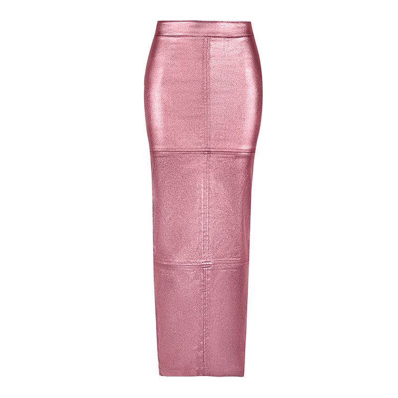 Patchwork Split PU Leather Half body Skirt GFRT 7662