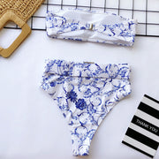 Tube Top High Waist Printed Swimsuit Two Piece Set CSYZ WB10