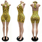 Polka Dots Print Deep V Neck Backless Romper CM 60411