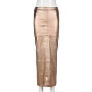 Patchwork Split PU Leather Half body Skirt GNZD 7662SG