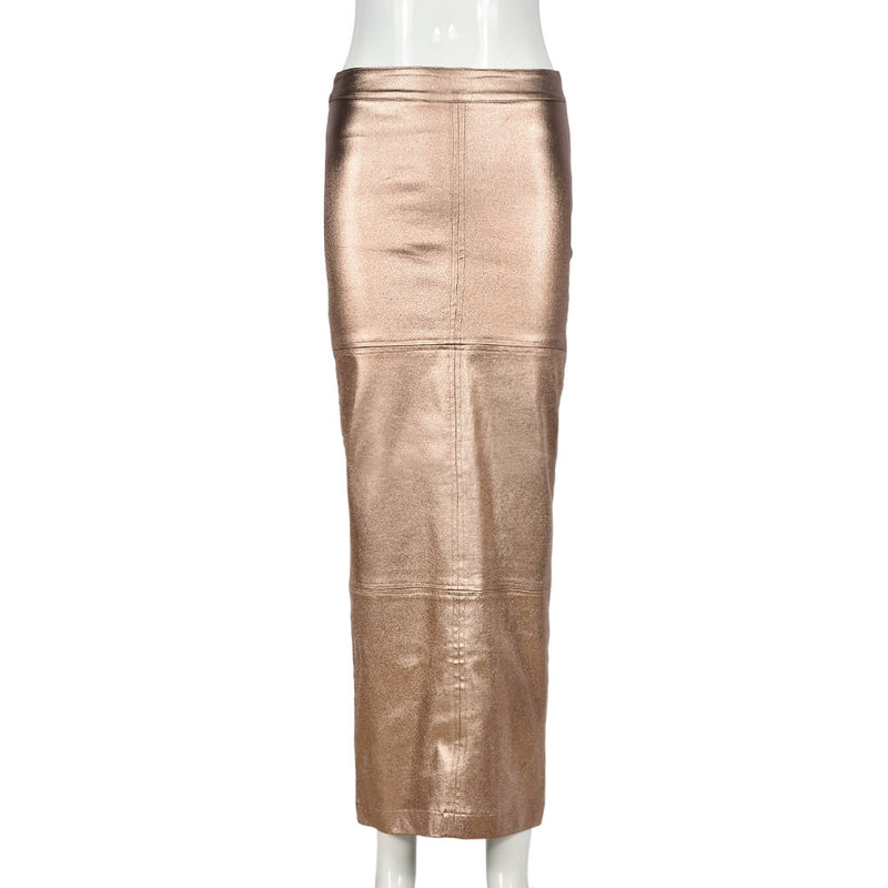 Patchwork Split PU Leather Half body Skirt GNZD 7662SG