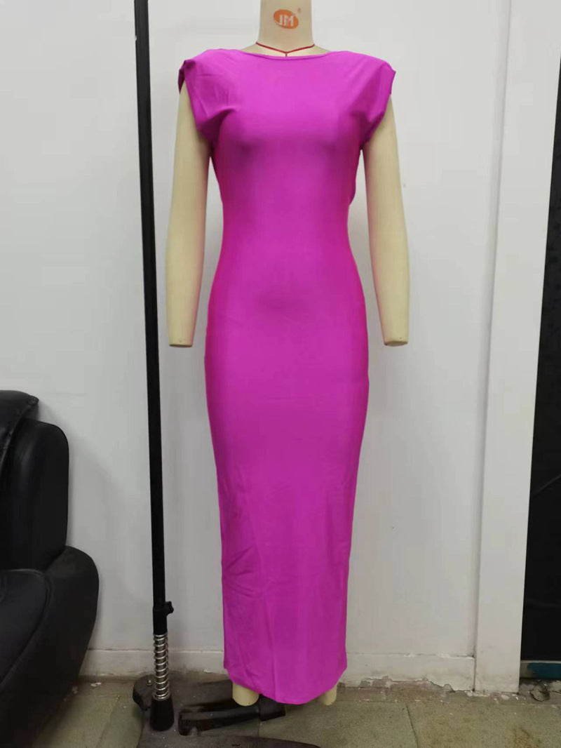 Solid Color Sleeveless Backless Bodycon Dress GPBY 13364