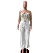 Mesh Embroidery See Through Wide Leg Jumpsuit LA 6005