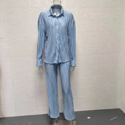 Solid Color Long Sleeve Split Shirt Pants Two Piece Set GYSM W0513