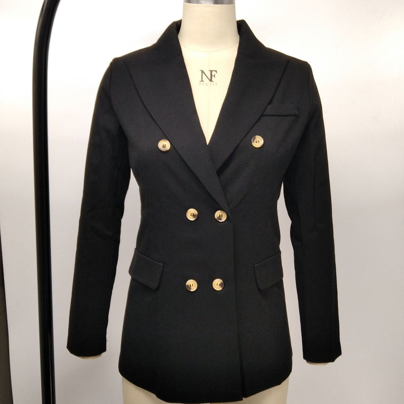 Solid Color Double Breasted Slim Blazer Coat XMY 9395