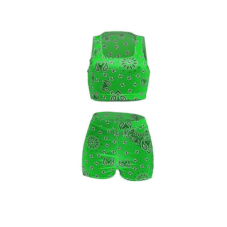 Casual Print Sleeveless Shorts Two Piece Set WSYF 5965