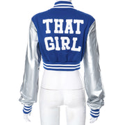Color Block Short PU Leather Baseball Coat GSZM K23TP377