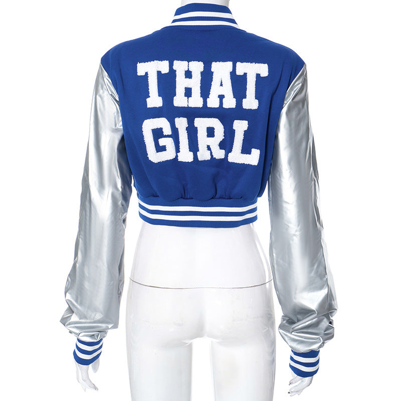 Color Block Short PU Leather Baseball Coat GSZM K23TP377