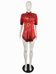 Plus Size Fashion Slim Print Short Sleeve Shirt LS 0341