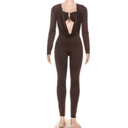 Solid Color Wrap Chest Long Sleeve Jumpsuit XEF K25Q77505