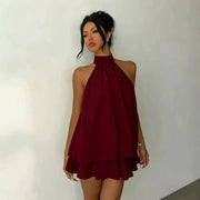 Sexy Backless Solid Color Mini Dress GYWO 55056