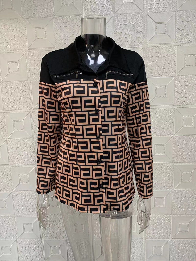 Long Sleeve Single breasted Printed Lapel Coat GYSM W0708