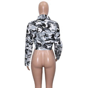 Camouflage Print Lapel Neck Short Coats SH 390421